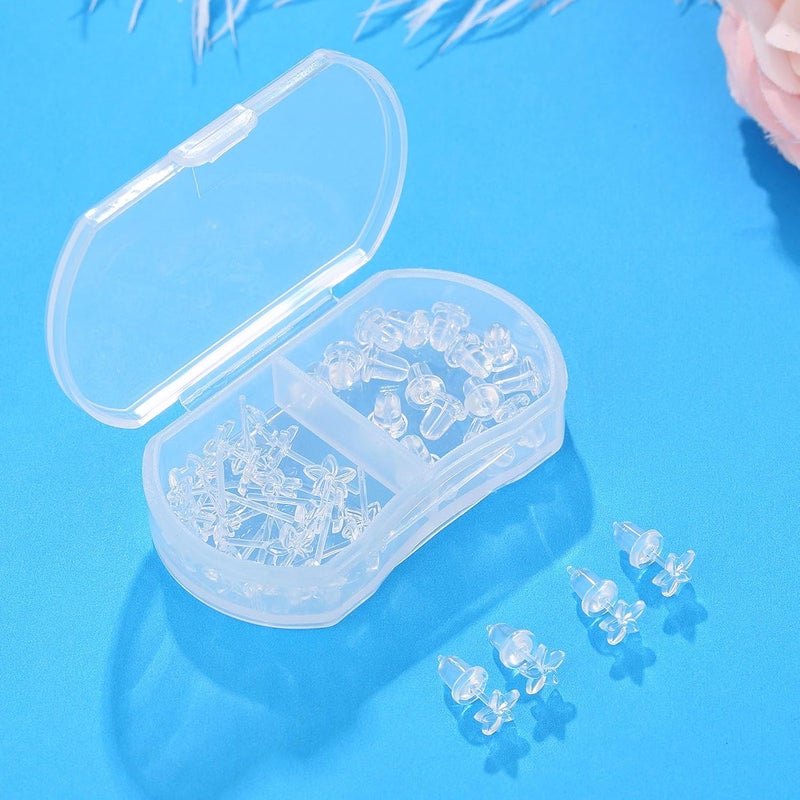 Formulen Plastic Earrings Backs with Earring Post, Clear Earrings Backs Post for Sports and Work, 10 PCS Invisible Star Plastic Earring Backs Post For Sensitive Ears with 10 PCS Silicone Earring Backs - Image 3
